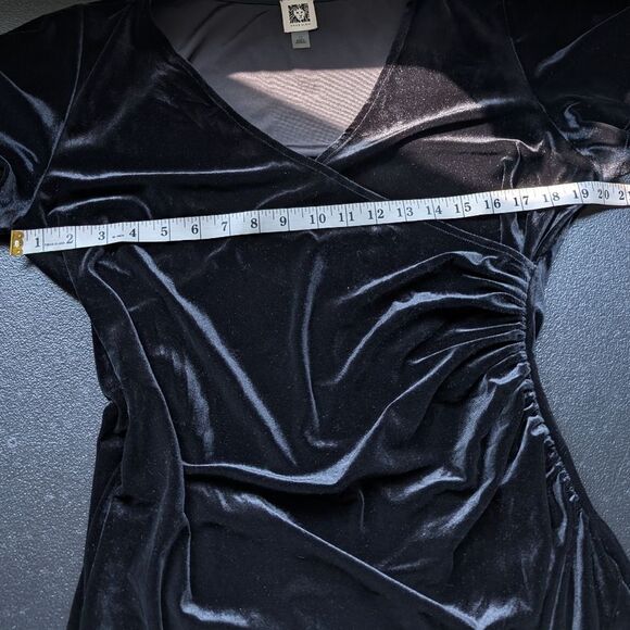 Anne Klein Dahlia Flutter Sleeve Velvet Midi Dress Black Wrap Style Size 12 - Picture 5 of 14